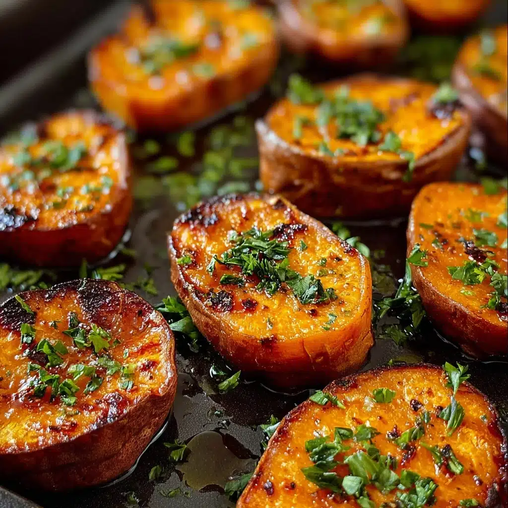 Garlic Butter Roasted Sweet Potatoes - Recipe Image