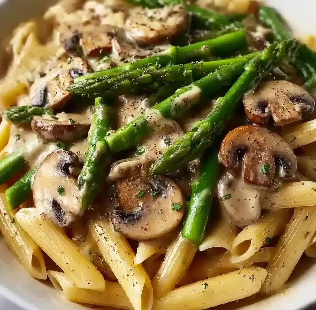 Creamy Mushroom & Asparagus Chicken Penne Recipe