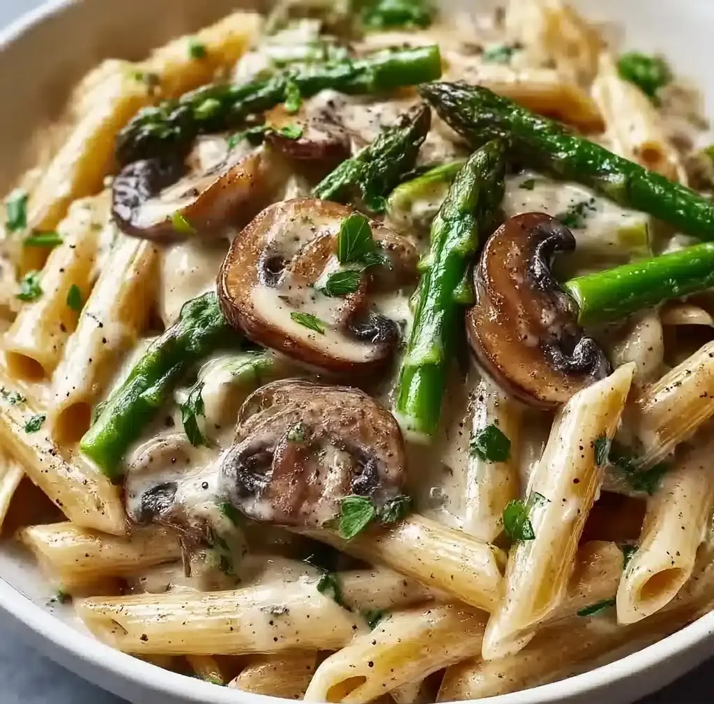 Creamy Mushroom & Asparagus Chicken Penne Recipe