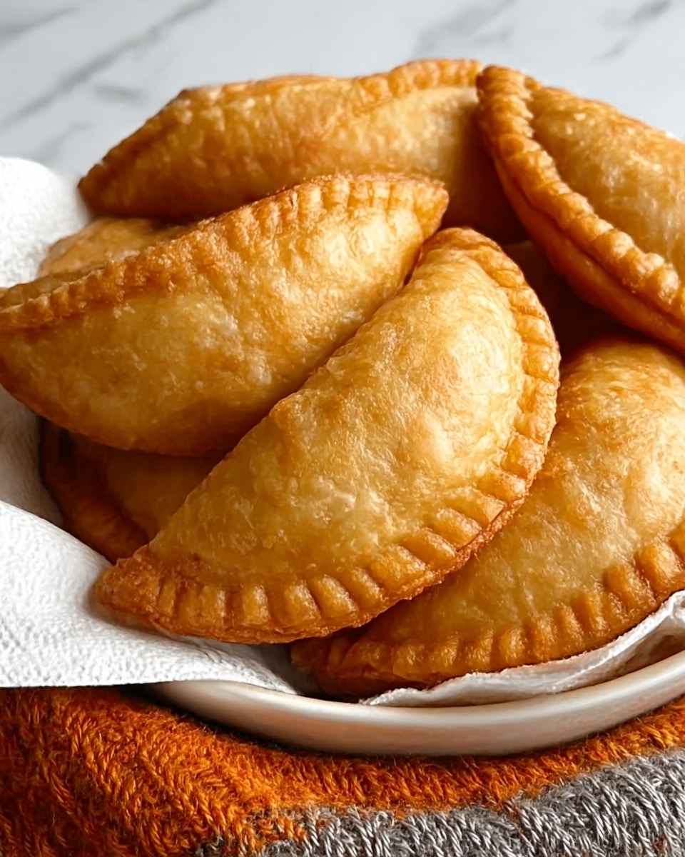 A close-up of a pile of golden brown fried pastries with a slightly shiny, crispy surface and crimped edges, arranged inside a white bowl lined with a white paper towel, placed on top of a knitted orange and gray cloth, with the background showing a white marbled texture. photo taken with an iphone --ar 4:5 --v 7