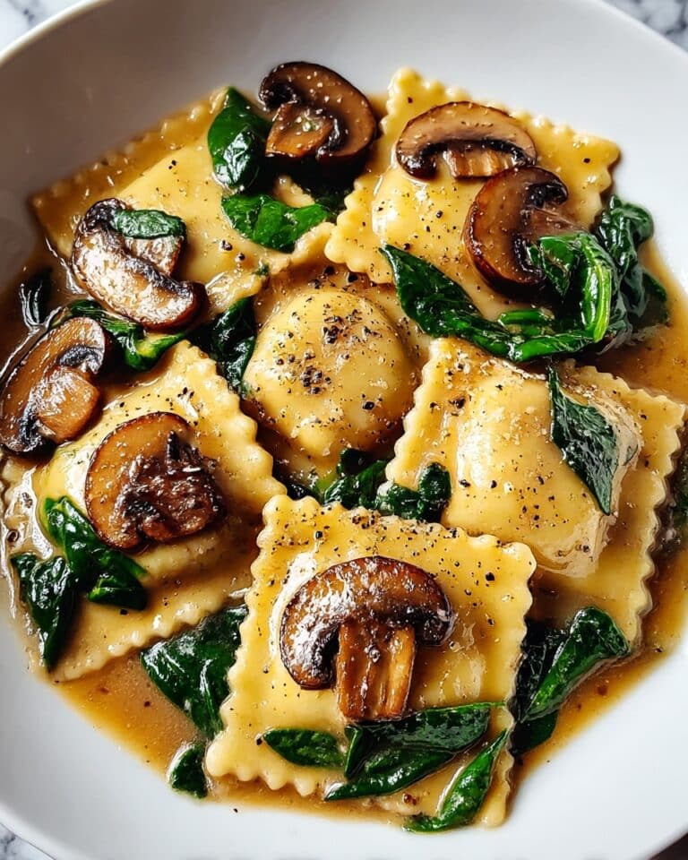 Creamy Mushroom Ravioli with Spinach Recipe