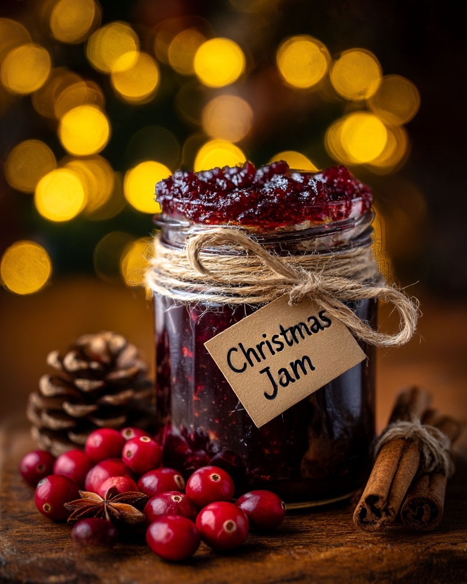 The image shows a white plate with two slices of golden-brown toast stacked slightly on top of each other, the top slice having a lighter, fluffy texture with a glisten suggesting butter spread. To the left, a white cup filled with dark coffee sits on a matching saucer. To the right of the plate, there is a clear glass jar filled with bright red jam with a silver spoon inside. In the background, a white vase with green and red holly leaves adds a holiday touch. All items are placed on a table with a white marbled texture, bathed in soft natural light coming from a nearby window. Photo taken with an iphone --ar 4:5 --v 7