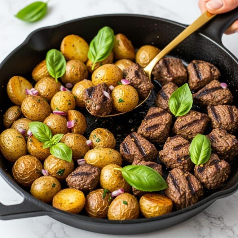 Garlic Butter Steak & Cheddar Potato Bake Recipe