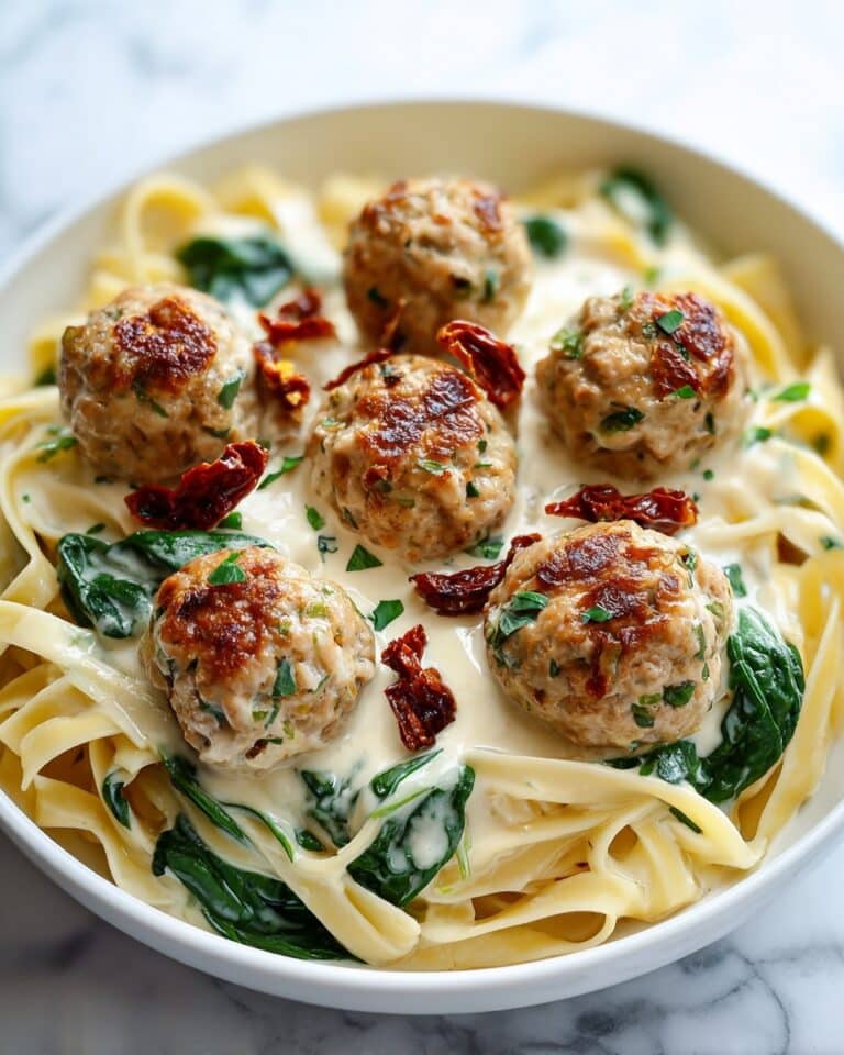 Baked Chicken Ricotta Meatballs with Spinach Alfredo Sauce Recipe