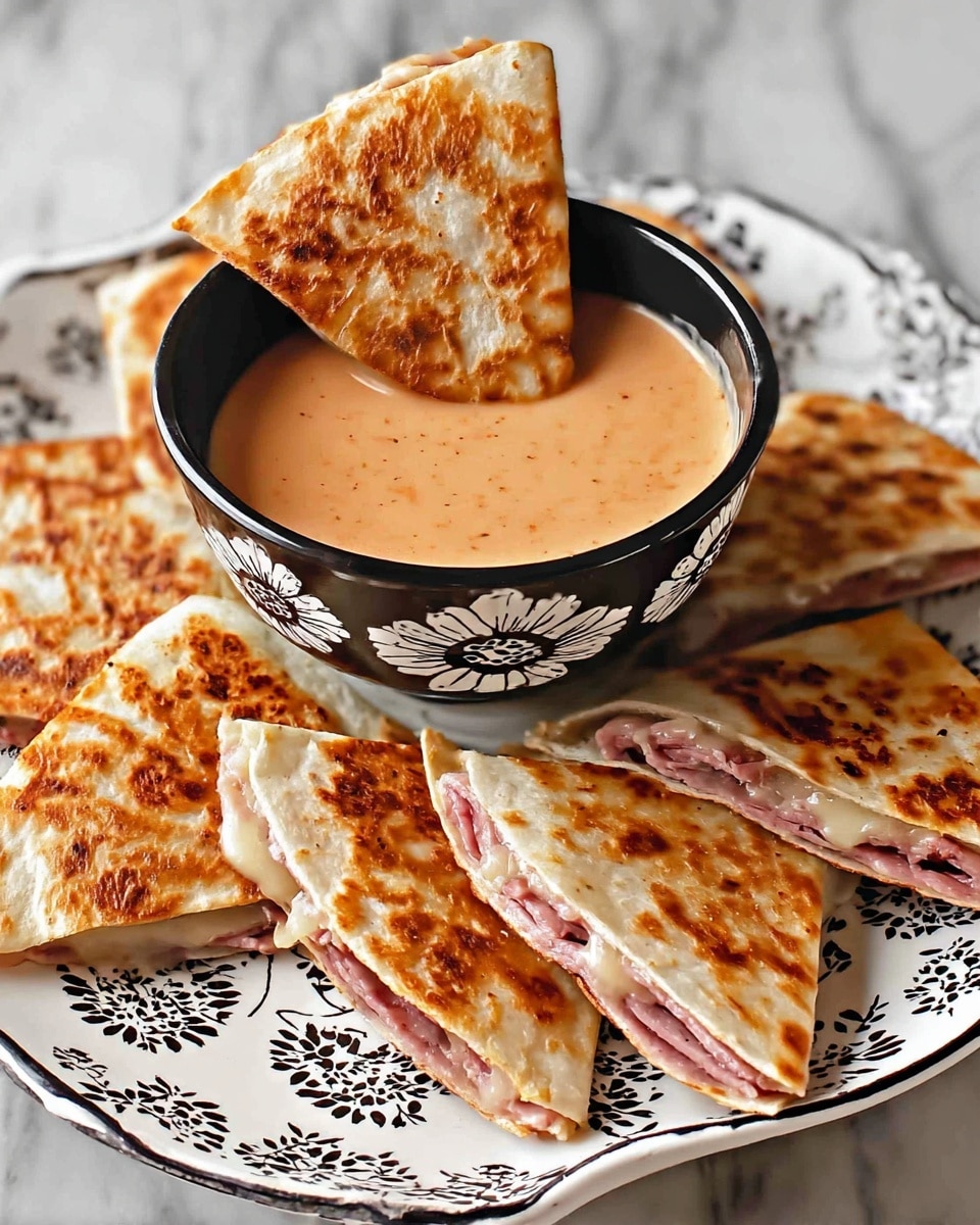 The image shows a close-up of a stack of three triangular pieces of flatbread filled with melted cheese. Each piece is golden brown with toasted spots on the surface, showing a slightly crispy texture on the outside and soft, gooey cheese oozing from the inside. The flatbread looks thick with a light, fluffy texture. The pieces are placed on crumpled beige parchment paper, which rests on a white marbled texture. Small green herb bits are scattered lightly on the surface of the bread and cheese, adding a touch of color. Photo taken with an iphone --ar 4:5 --v 7