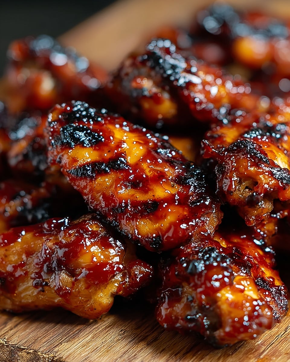 A close-up image of many glazed chicken wings piled together, each wing showing a shiny dark brown glaze with charred black spots that create a crisp texture. The wings are coated with a thick, sticky sauce that looks rich and glossy, highlighting their caramelized skin. The background is softly blurred, focusing fully on the wings with their uneven surfaces and inviting golden-brown to deep black colors. The wings are placed on a surface with a white marbled texture. photo taken with an iphone --ar 4:5 --v 7